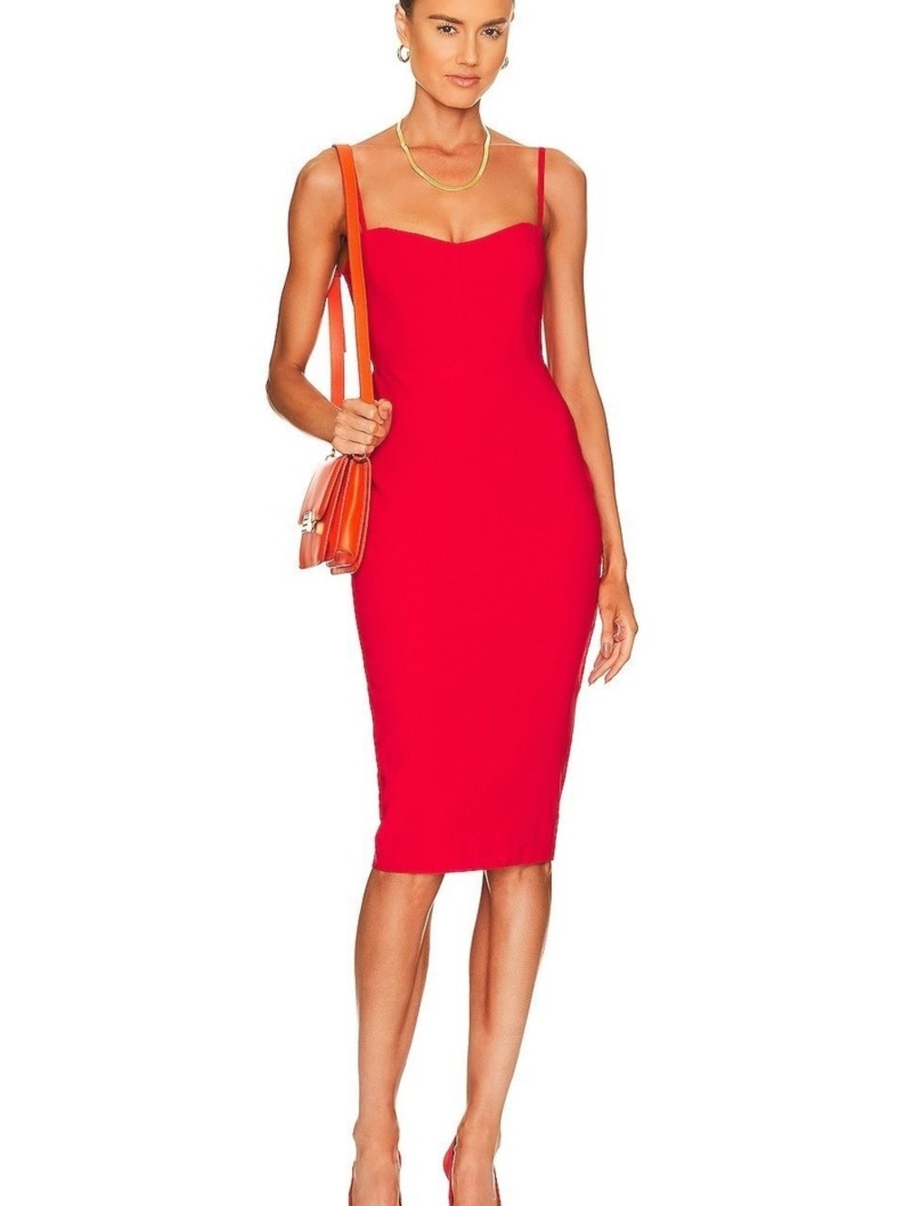 Nookie Red Bodycon Midi Dress with Sweetheart Neckline